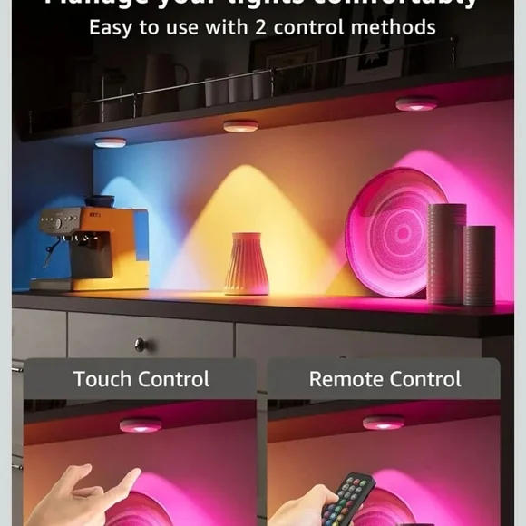 LED Puck Lights-- Rechargeable RGB Puck Lights with Remote - Picture 2 of 4